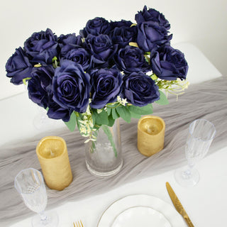 Create a Timeless and Elegant Atmosphere with Real Touch Navy Blue Artificial Rose Flower Bouquets