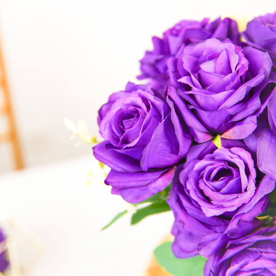 2 Bushes | 18inch Real Touch Purple Artificial Rose Flower Bouquet, Silk Long Stem Flower#whtbkgd