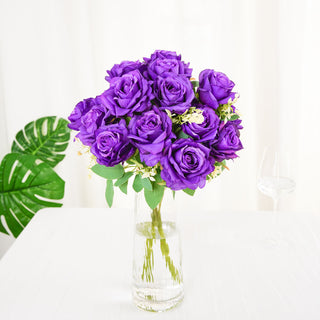 Add Vibrant Purple Elegance to Your Décor with Real Touch Purple Artificial Rose Flower Bouquet