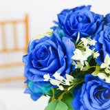 2 Bushes | 18inch Real Touch Royal Blue Artificial Rose Flower Bouquet, Silk Long Stem Flower