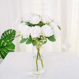 Elegant and Lifelike White Artificial Rose Flower Bouquet