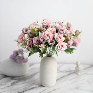 Dusty Rose Artificial Silk Rose Flower Bouquet