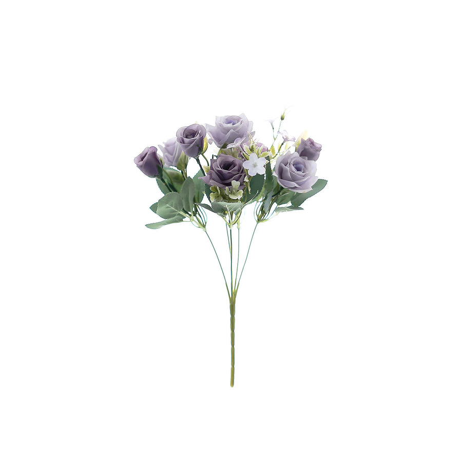 4 Bushes | 12inch Lavender Lilac Real Touch Artificial Silk Rose Flower Bouquet