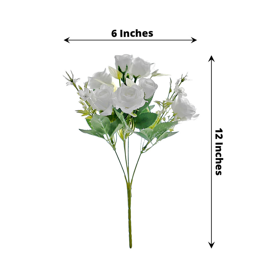 4 Bushes | 12inch White Real Touch Artificial Silk Rose Flower Bouquet