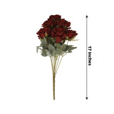 2 Bouquets | 17inch Burgundy Real Touch Artificial Silk Rose Flower Bushes