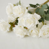 2 Bouquets | 17inch Ivory Real Touch Artificial Silk Rose Flower Bushes#whtbkgd