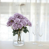 2 Bouquets | 17inch Lavender Lilac Real Touch Artificial Silk Rose Flower Bushes