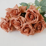 2 Bouquets 17inch Terracotta (Rust) Real Touch Artificial Silk Rose Flower Bushes#whtbkgd