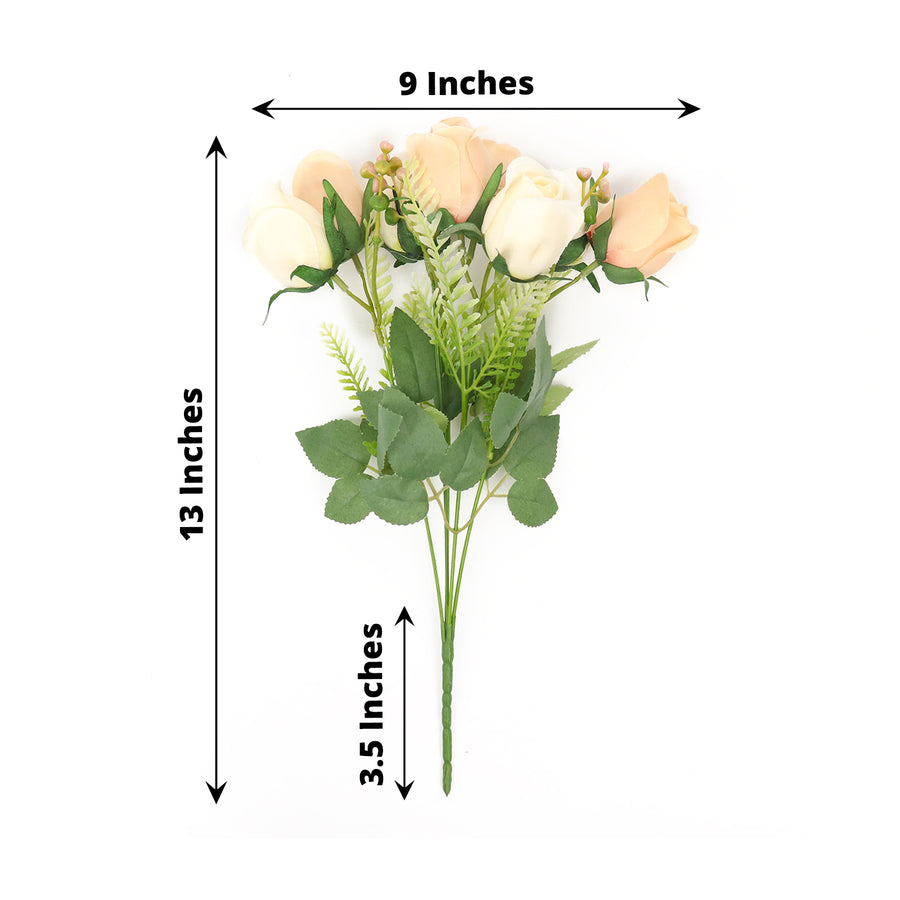 3 Pack | 13inch Blush Rose Gold Real Touch Silk Rose Bud Flower Bridal Bouquets