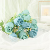3 Pack | 13inch Dusty Blue Real Touch Silk Rose Bud Flower Bridal Bouquets
