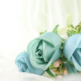 3 Pack | 13inch Dusty Blue Real Touch Silk Rose Bud Flower Bridal Bouquets#whtbkgd