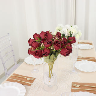 Elegant Burgundy Silk Rose Bud Flower Bridal Bouquets