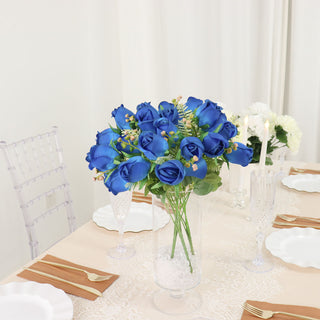 Elegant Royal Blue Silk Rose Bud Flower Bridal Bouquets
