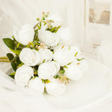 3 Pack | 13inch White Real Touch Silk Rose Bud Flower Bridal Bouquets, Bush Arrangements