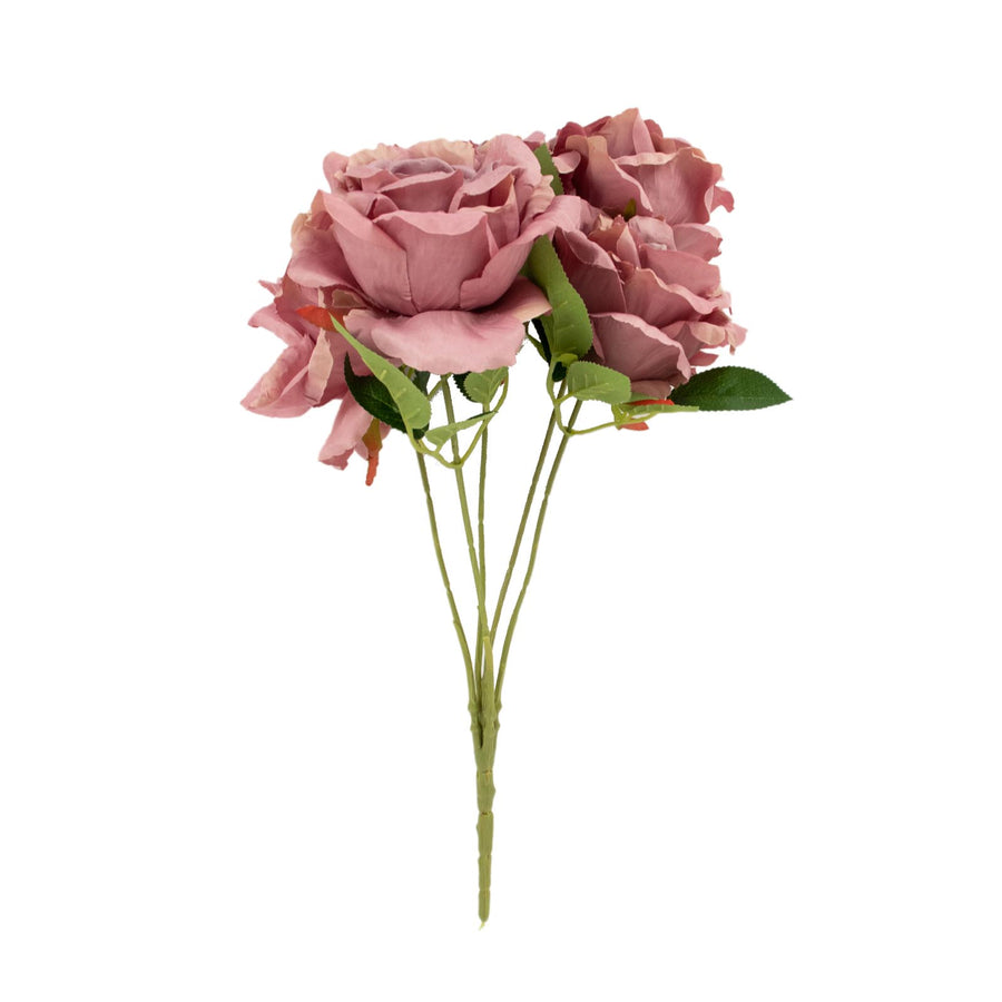 2 Bushes | 17inch Dusty Rose Premium Silk Jumbo Rose Flower Bouquet, Floral Arrangements#whtbkgd