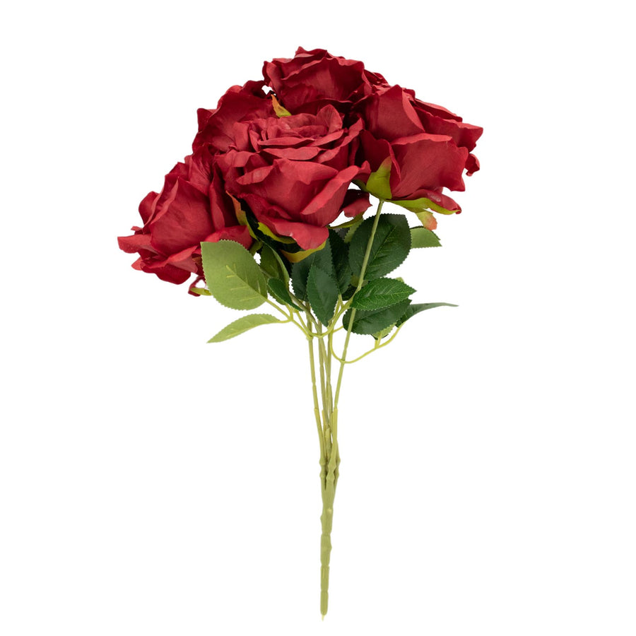 2 Bushes | 17inch Burgundy Premium Silk Jumbo Rose Flower Bouquet, Floral Arrangements#whtbkgd