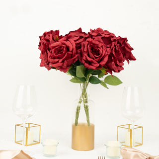 Burgundy Premium Silk Jumbo Rose Flower Bouquet for Event Decor