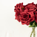 2 Bushes | 17inch Burgundy Premium Silk Jumbo Rose Flower Bouquet, Floral Arrangements