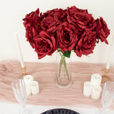 2 Bushes | 17inch Burgundy Premium Silk Jumbo Rose Flower Bouquet, Floral Arrangements