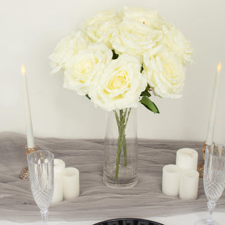 Elegant Ivory Premium Silk Jumbo Rose Flower Bouquet