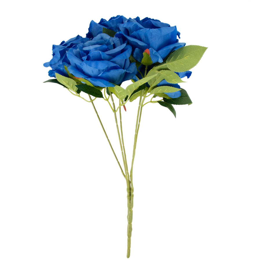 2 Bushes | 17inch Royal Blue Premium Silk Jumbo Rose Flower Bouquet, Floral Arrangements#whtbkgd