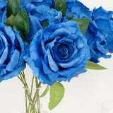 2 Bushes | 17inch Royal Blue Premium Silk Jumbo Rose Flower Bouquet, Wedding Floral Arrangements