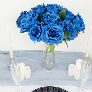 Elegant Royal Blue Premium Silk Jumbo Rose Flower Bouquet
