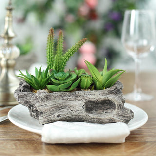 Natural Artificial Log Planter with Assorted Succulent Plants - Rustic Charm for Any Space