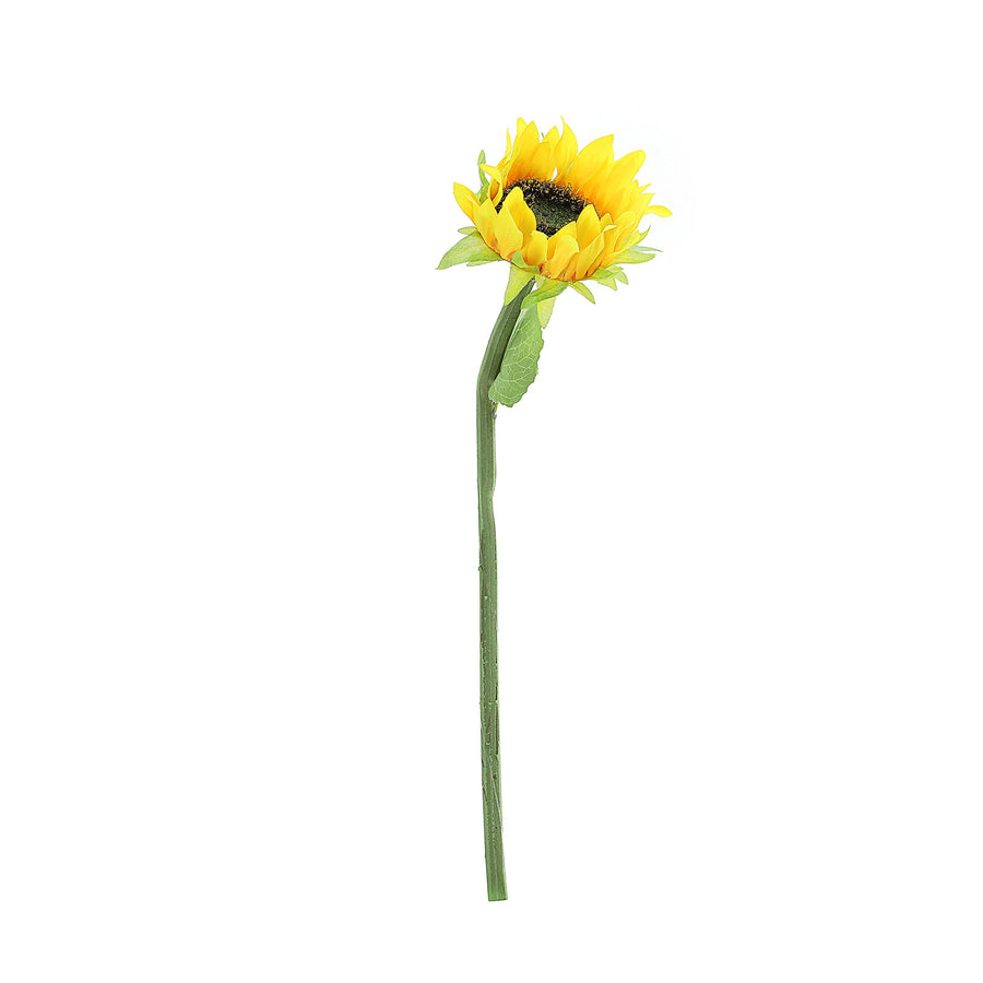3 Stems | 17inch Yellow Artificial Silk Sunflower Flower Bouquet Branches#whtbkgd