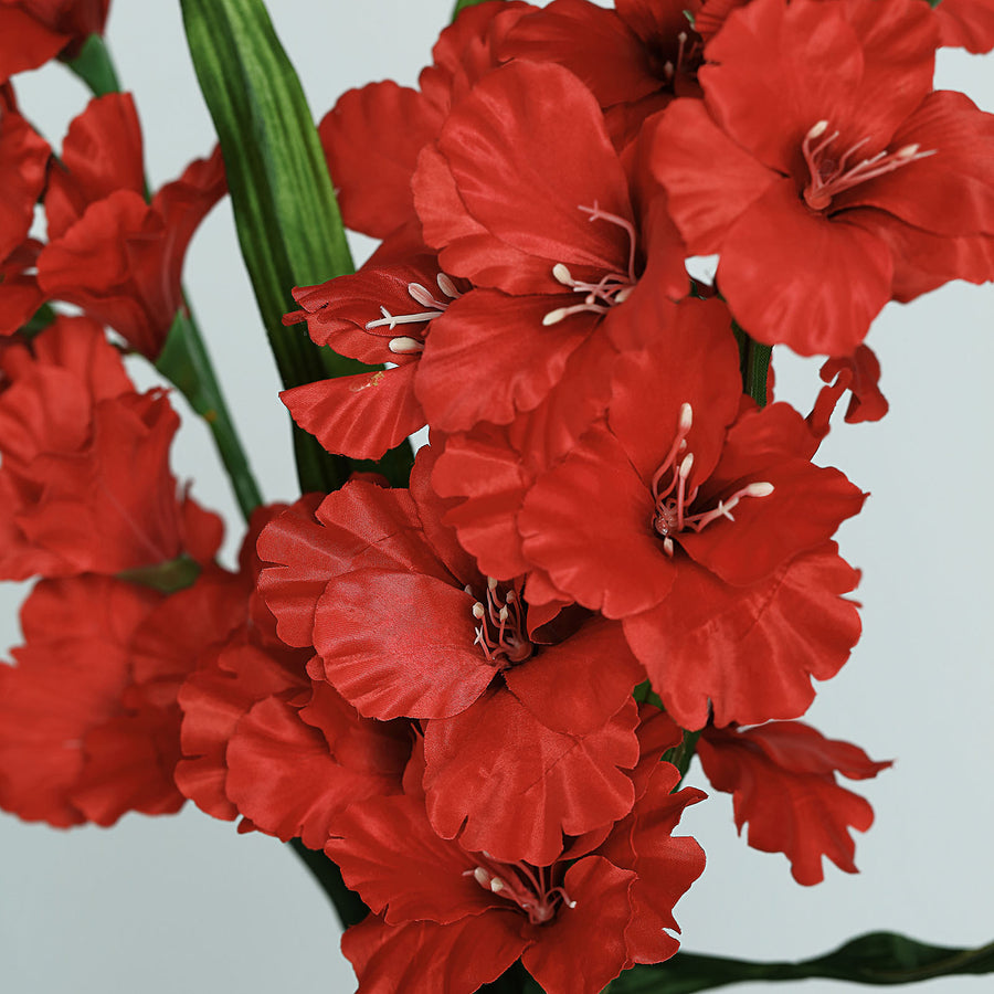 3 Stems | 36inch Tall Red Artificial Silk Gladiolus Flower Spray Bushes#whtbkgd