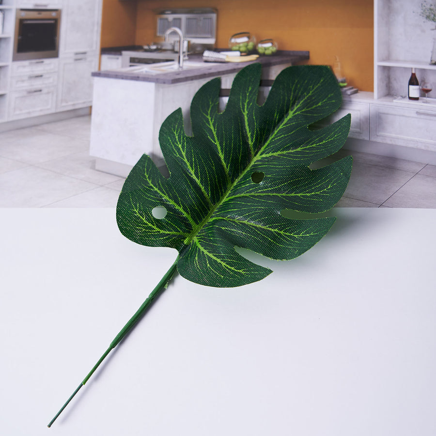 6 Stems | Assorted Green Artificial Silk Tropical Monstera Leaf Plants