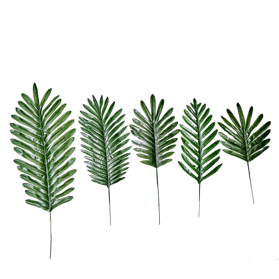 5 Stems | Assorted Green Artificial Silk Tropical Palm Leaf Plants#whtbkgd