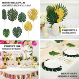 28 Pack | Green And Gold Silk Tropical Monstera Palm Leaves