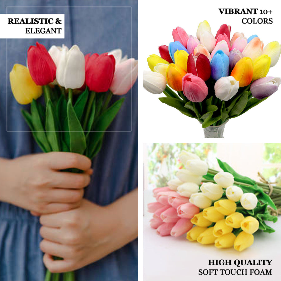 10 Stems | 13inches Eggplant Real Touch Artificial Foam Tulip Flowers