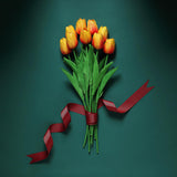 10 Stems | 13inch Orange Real Touch Artificial Foam Tulip Flower Bouquets