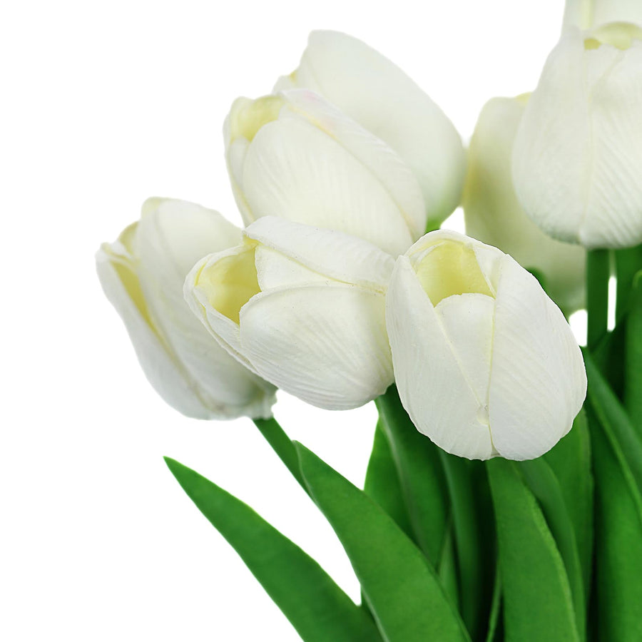 10 Stems | 13inch White Real Touch Artificial Foam Tulip Flower Bouquets#whtbkgd