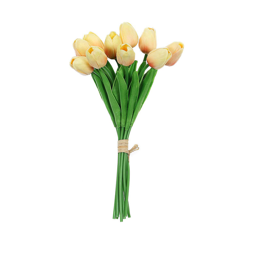 10 Stems | 13inch Yellow Real Touch Artificial Foam Tulip Flower Bouquets