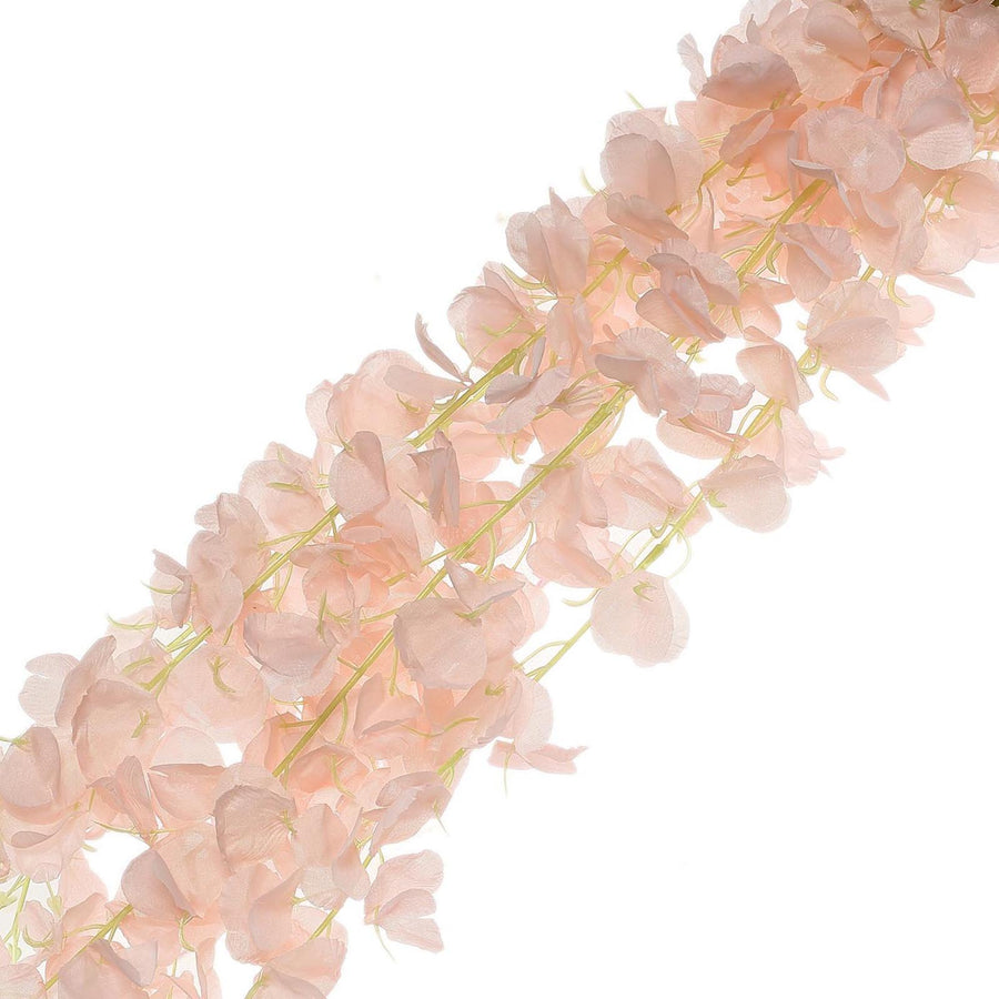 42inches Blush/Rose Gold Artificial Silk Hanging Wisteria Flower Garland Vines#whtbkgd