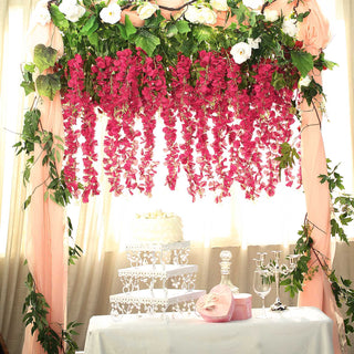 Elevate Your Event Decor with Fuchsia Artificial Silk Hanging Wisteria Flower Vines