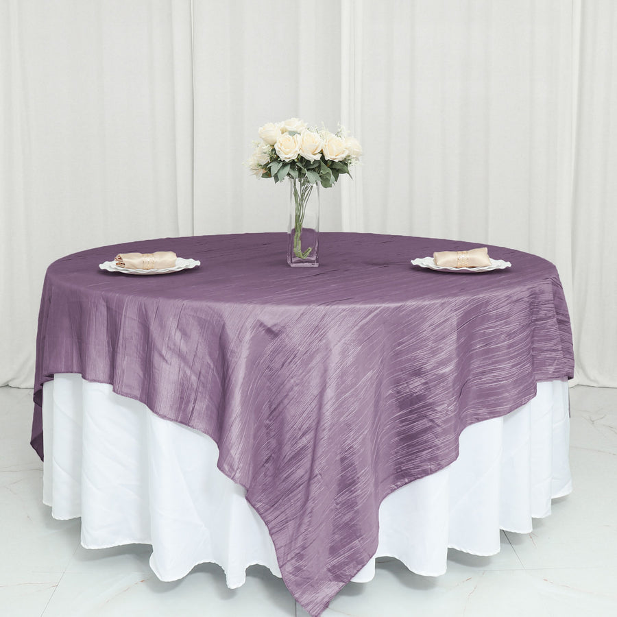 90x90inches Accordion Crinkle Taffeta Table Overlay - Violet Amethyst