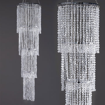 36" Acrylic Diamond Hanging Chandelier, Free Standing Centerpiece + Free Stand, Poles and Hanging Chains