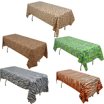 5 Pack Animal Theme Rectangle Plastic Table Covers, 54"x108" Jungle Safari PVC Waterproof Disposable Tablecloths
