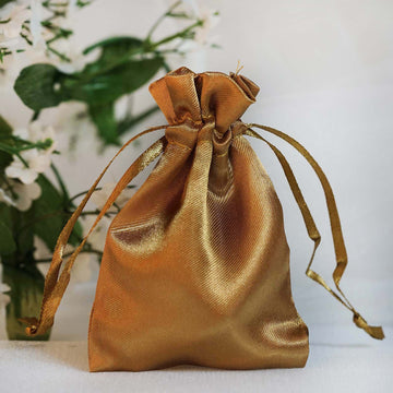 12 Pack 3" Antique Gold Satin Drawstring Wedding Party Favor Bags