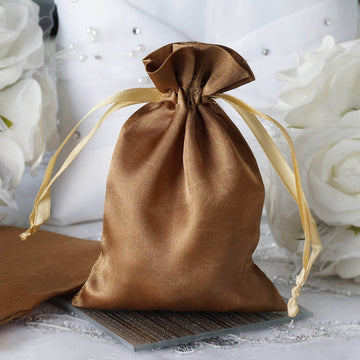 12 Pack 4"x6" Antique Gold Satin Drawstring Wedding Party Favor Gift Bags