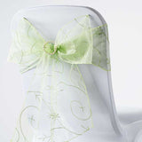 5 PCS | 7 Inch x108 Inch | Apple Green Embroidered Organza Chair Sashes | TableclothsFactory#whtbkgd