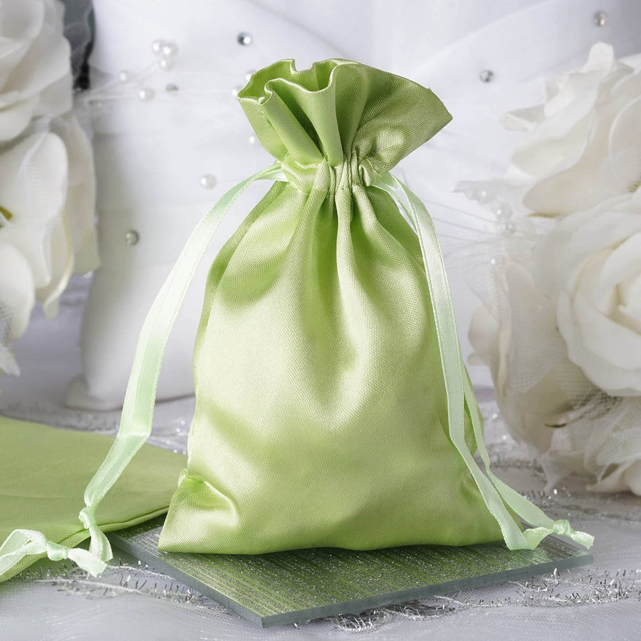 12 Pack | 4x6inch Apple Green Satin Drawstring Wedding Party Favor Gift Bags