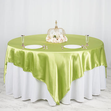 90"x90" Apple Green Seamless Satin Square Table Overlay
