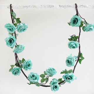 6ft Aqua/Turquoise Artificial Silk Rose Hanging Flower Garland Vine
