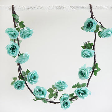 6ft Aqua Turquoise Artificial Silk Rose Hanging Flower Garland Vine