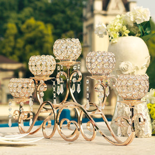Elegant Gold Metal Crystal Candelabra: A Stunning Addition to Your Event Decor